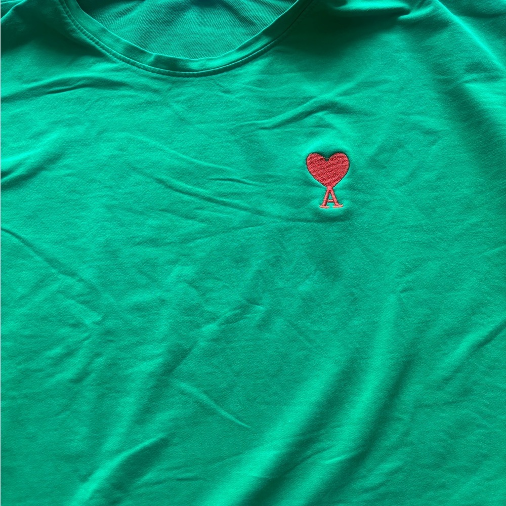 AMI Alexandre Mattiussi Green Heart Logo T Shirt Minimal Designer Tee - Picture 6 of 6
